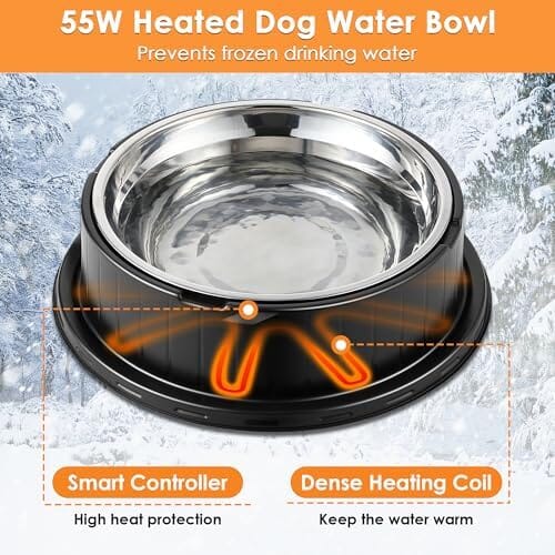 55W 80oz Removable Stainless Steel Heated Dog Pet Bowl with Anti Chew Cord Dog Bowls & Feeders Pet Clever
