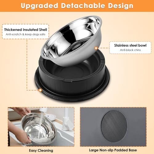 55W 80oz Removable Stainless Steel Heated Dog Pet Bowl with Anti Chew Cord Dog Bowls & Feeders Pet Clever