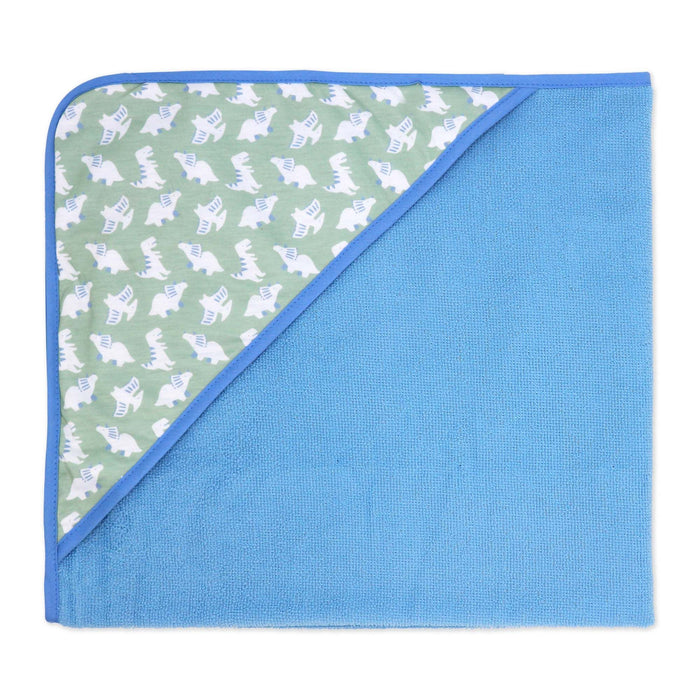 6-Piece Blue Dino Baby Bath Set – 3 Hooded Towels & 3 Washcloths, 100% Polyester