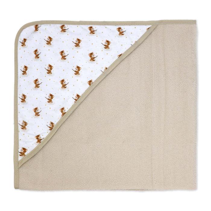 6-Piece Tan Teddy Baby Bath Set – 3 Hooded Towels & 3 Washcloths, 100% Polyester