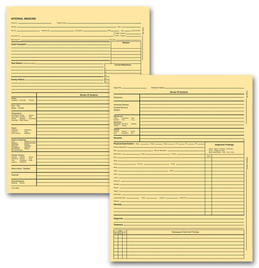 6961 Internal Medicine Exam Records 2 Page Letter Buff 8 1/4 x 10 3/4" QTY 100
