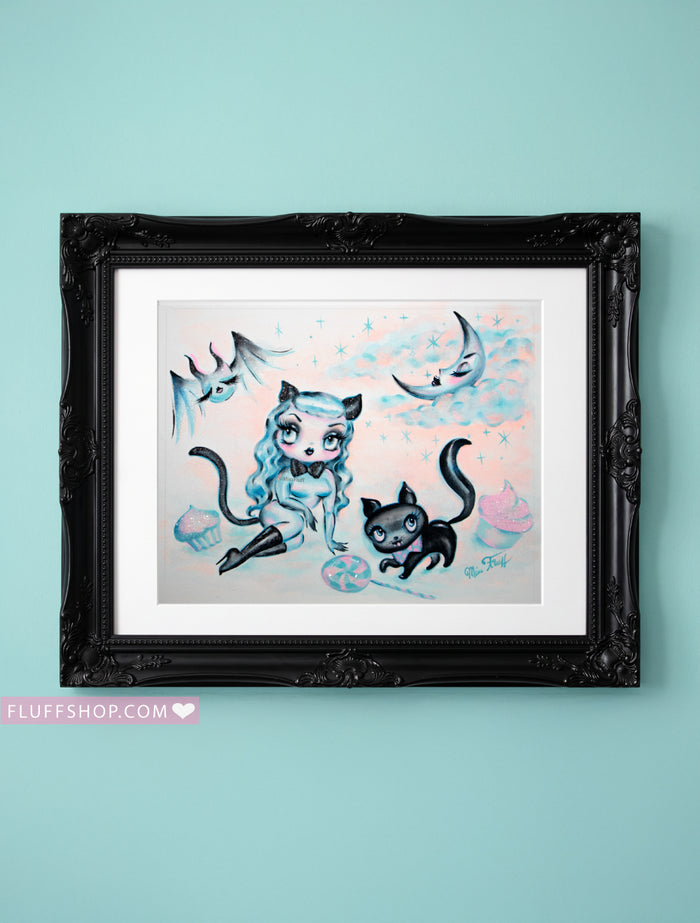 A Tuesday Night Kitten Doll • Original Drawing 9x12-unframed