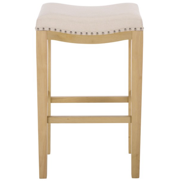 Amabi Bar Stool in Natural with Cream Upholstery and Nail Head Trim