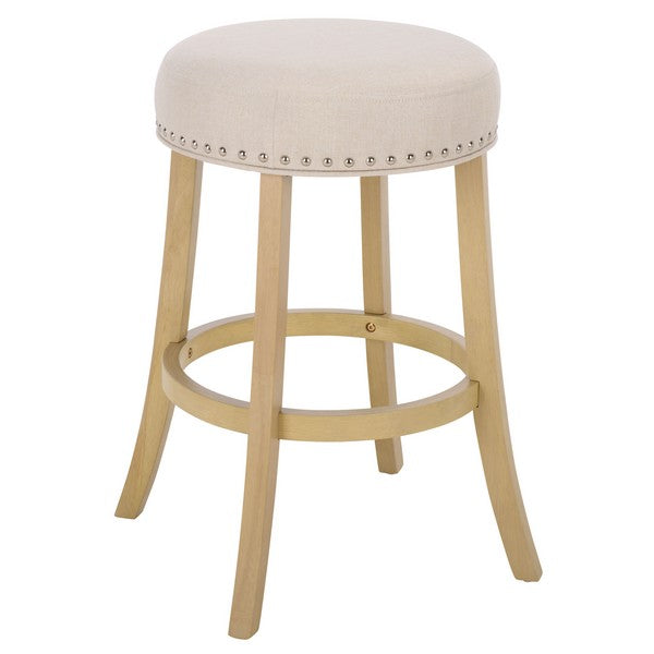 Amato Counter Stool in Natural with Cream Upholstery and Nail Head Trim
