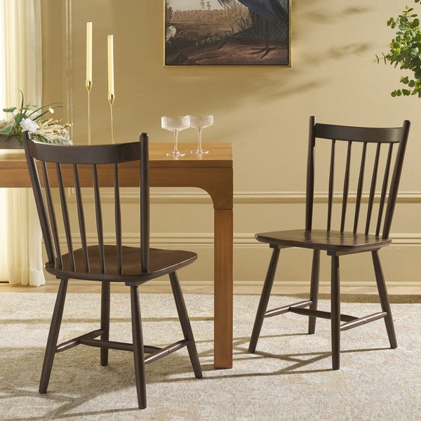 Andreas Wood Spindle Back Dining Chair in Dark Walnut (Set of 2)