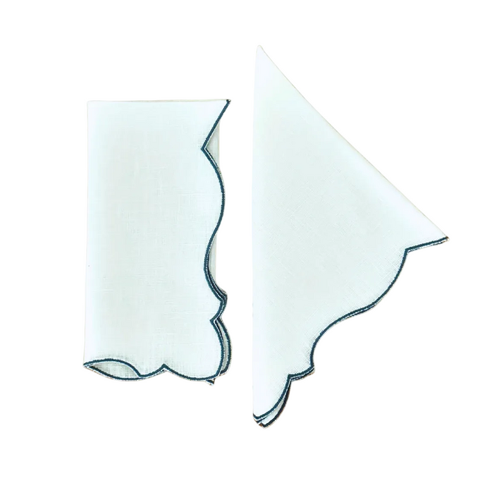 Angelina Linen Napkins in White / Blue Mirage by La Gallina Matta — Set of 4