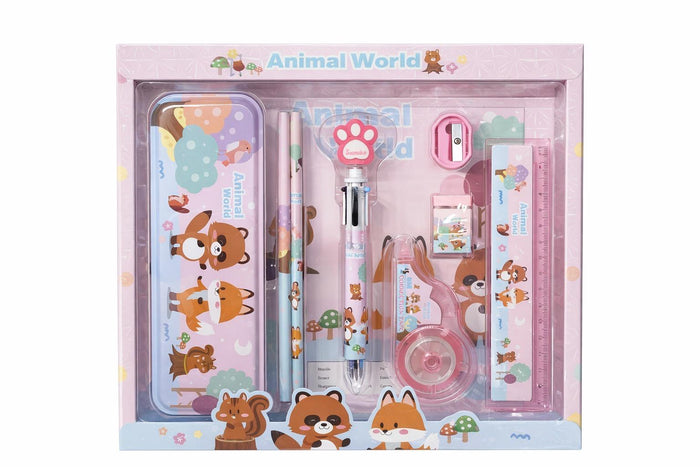 Animal World Kids Stationery Gift Set – 8pc Pink Forest Animals