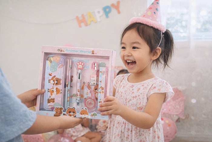Animal World Kids Stationery Gift Set – 8pc Pink Forest Animals