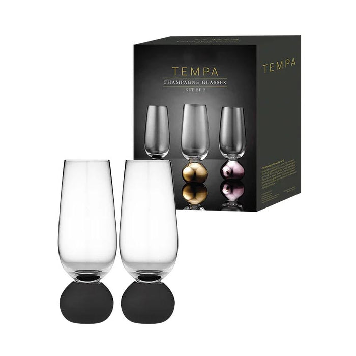 Ladelle Astrid Champagne Glass Set - Black (2pc) | Koop.co.nz