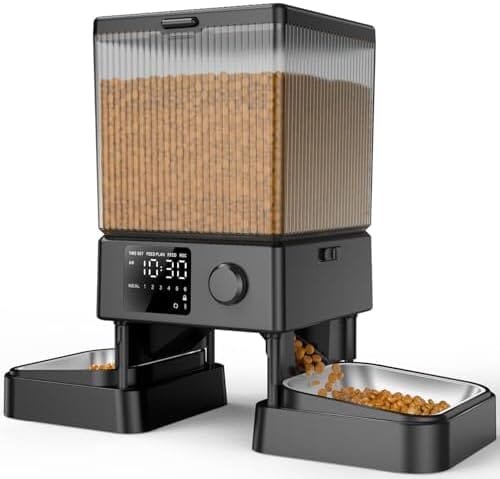 Automatic Cat Feeder for 2 Cats, 20 Cups/5L Automatic Cat Food Dispenser Dog Bowls & Feeders Pet Clever Black