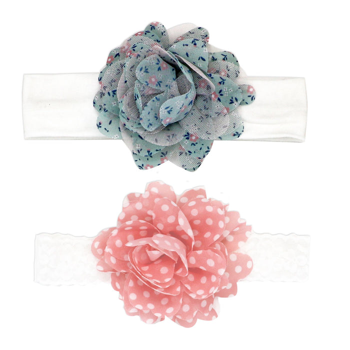 Baby Girl Chiffon Flower Headbands & Socks Set 0–6M – 2 Headbands + 1 Pair Socks