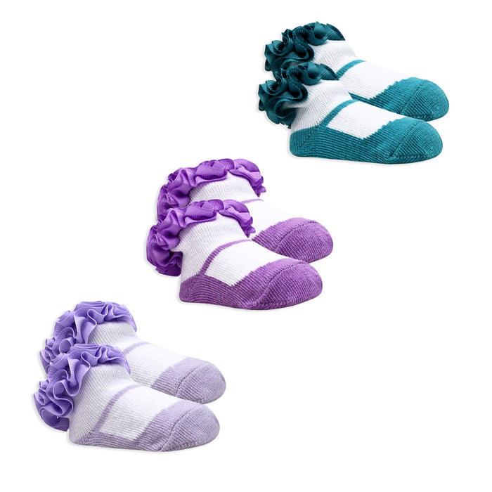 Baby Grosgrain Ruffle Crew Socks 3 Pairs – Purple (0–6M)