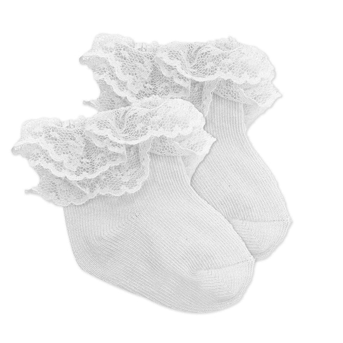 Baby Lace Trim Cuff Socks 3 Pairs – White (0–6M)