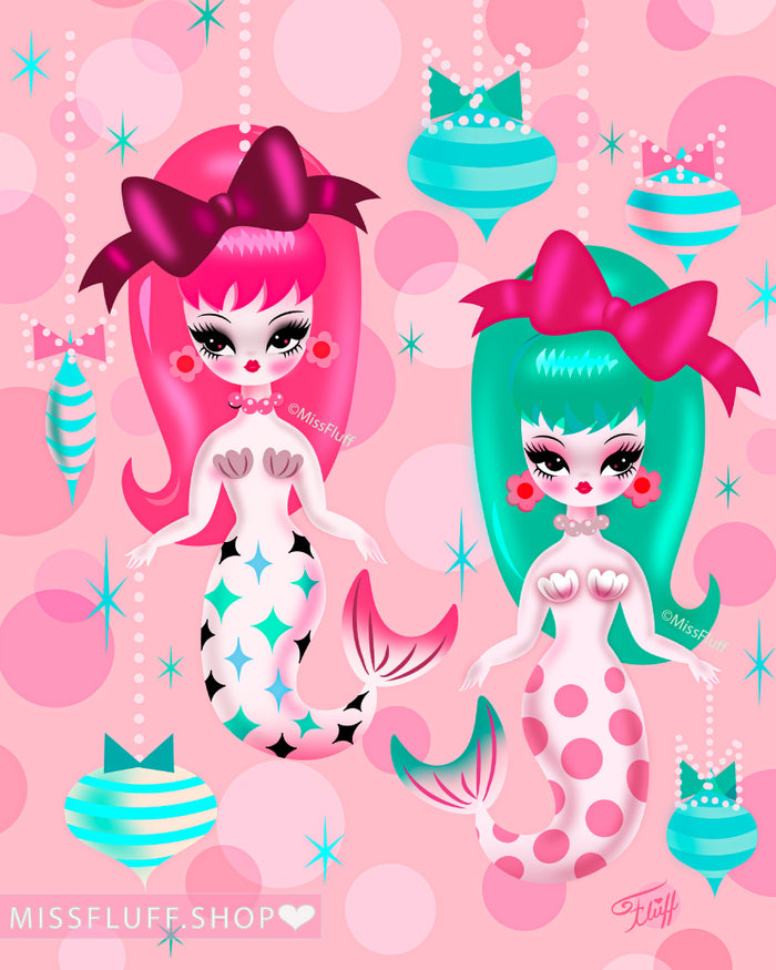 Baby Mod Christmas Mermaids • Art Print