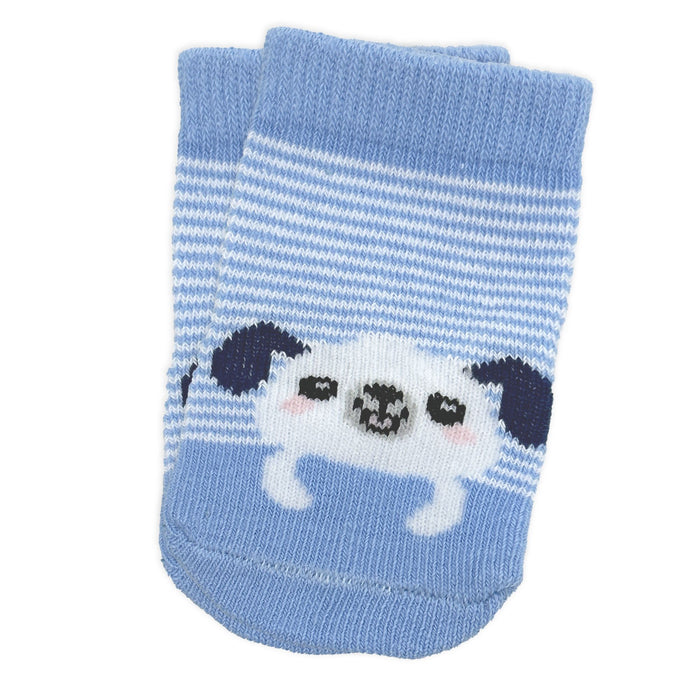 Baby Socks 3-Pack – Blue Bear & Dog (0–6 Months)
