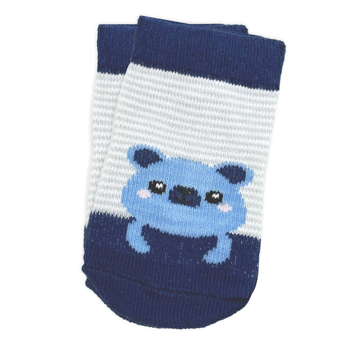 Baby Socks 3-Pack – Blue Bear & Dog (0–6 Months)