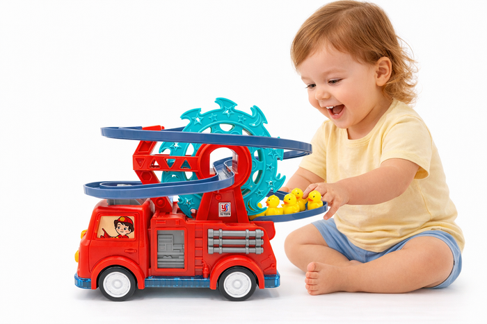 Battery Operated Fire Truck Duck Track Toy