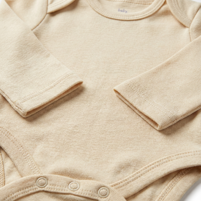 Beige Long Sleeve Baby Bodysuit – 100% Cotton