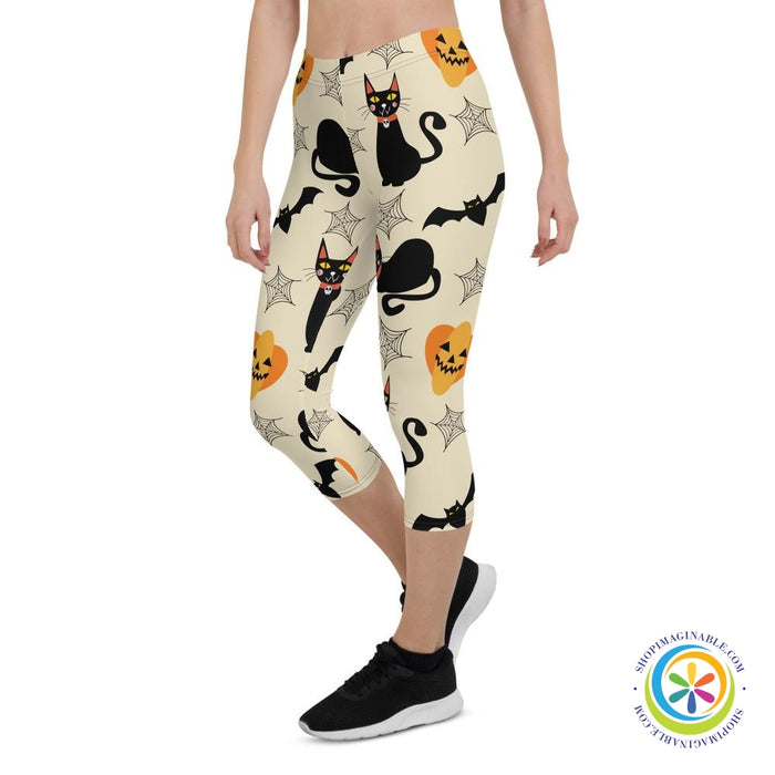 Black Cats Pumpkins & Bats Capri Cropped Leggings-ShopImaginable.com