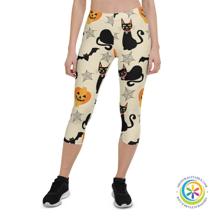 Black Cats Pumpkins & Bats Capri Cropped Leggings-ShopImaginable.com