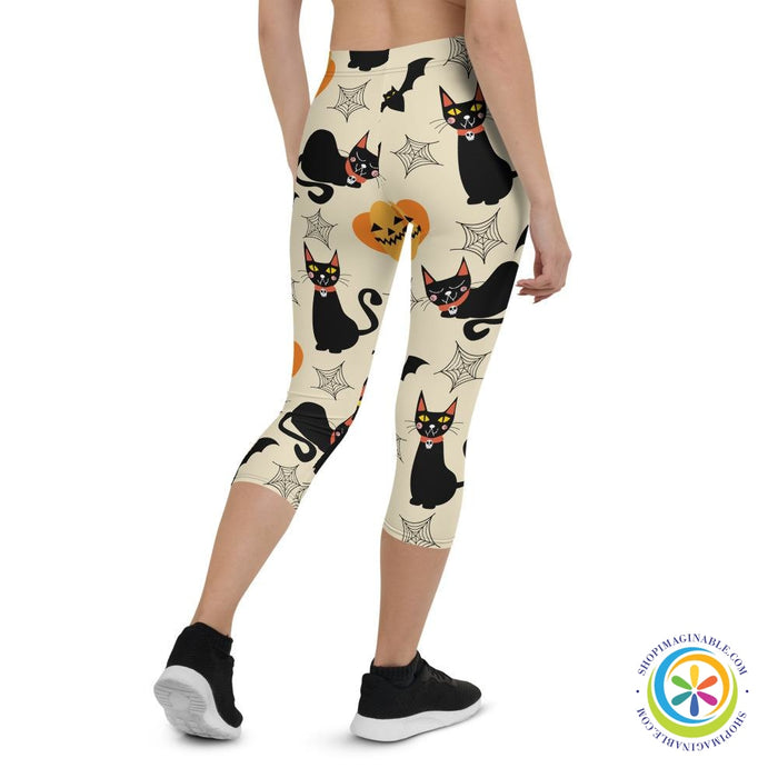 Black Cats Pumpkins & Bats Capri Cropped Leggings-ShopImaginable.com