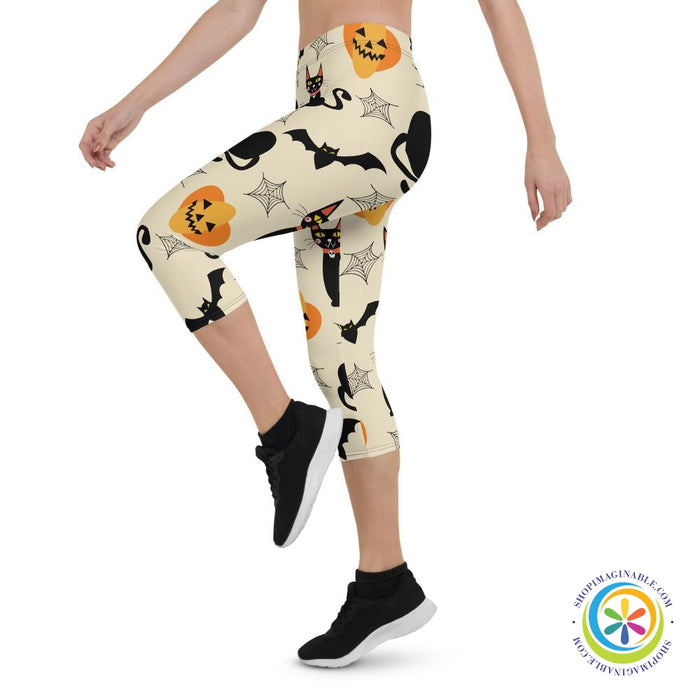 Black Cats Pumpkins & Bats Capri Cropped Leggings-ShopImaginable.com