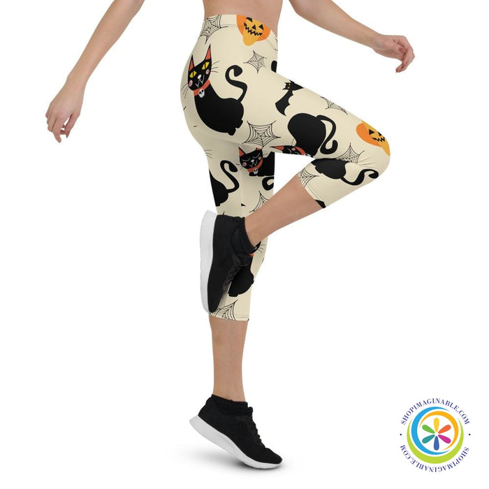 Black Cats Pumpkins & Bats Capri Cropped Leggings-ShopImaginable.com