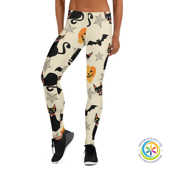 Black Cats Pumpkins & Bats Full Length Leggings-ShopImaginable.com
