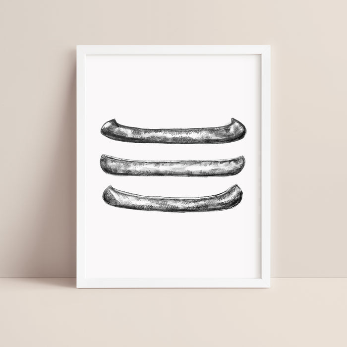 Black + White Canoe Illustration  - Art Print or Canvas - Jetty Home