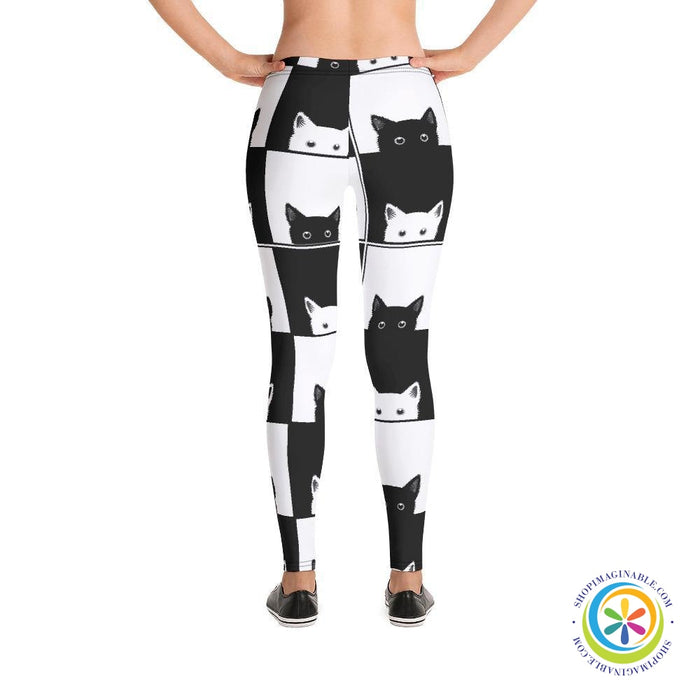Black & White Cat Blocked Leggings-ShopImaginable.com