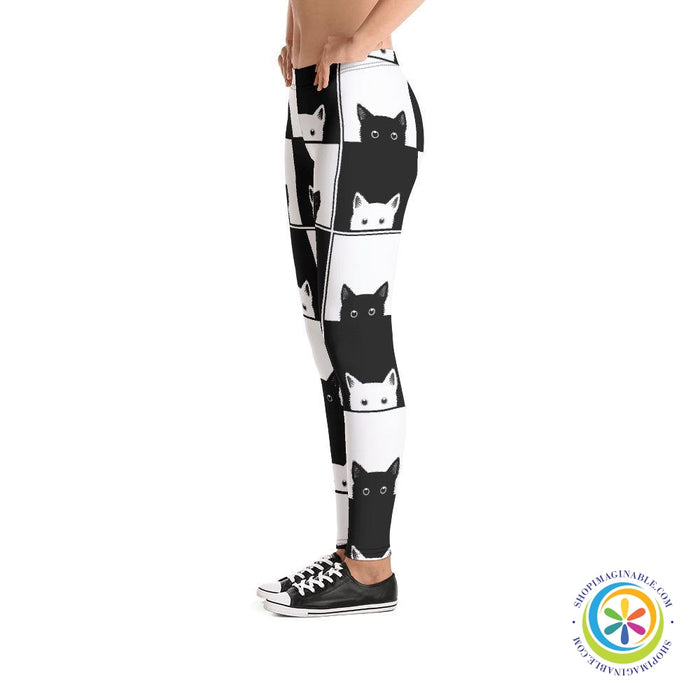 Black & White Cat Blocked Leggings-ShopImaginable.com