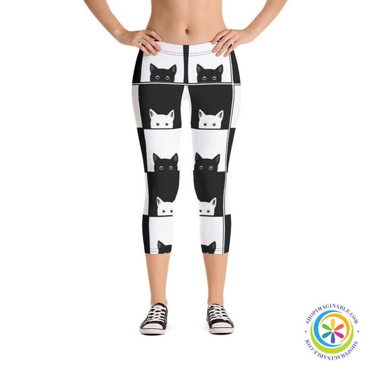 Black & White Cat Capri Leggings-ShopImaginable.com