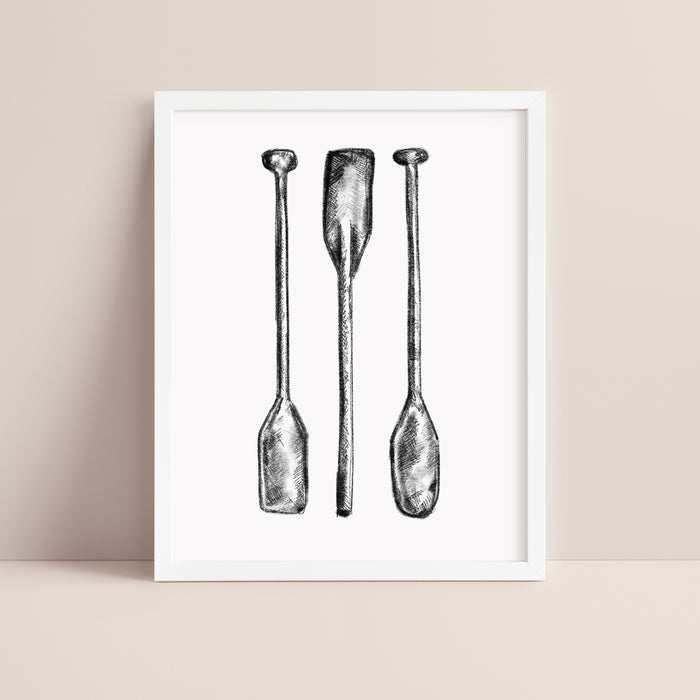 Black + White Oar Paddle Illustration  - Art Print or Canvas - Jetty Home