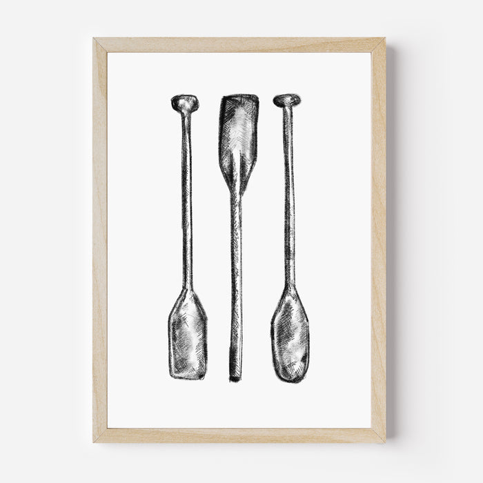 Black + White Oar Paddle Illustration  - Art Print or Canvas - Jetty Home