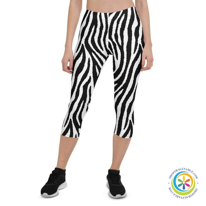 Black & White Zebra Print Capri Cropped Leggings-ShopImaginable.com