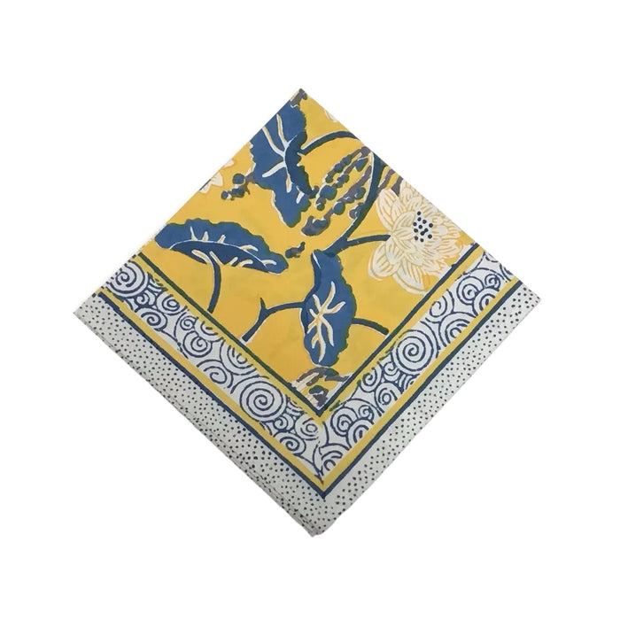 Block Printed Napkin - Asian Lotus Yellow