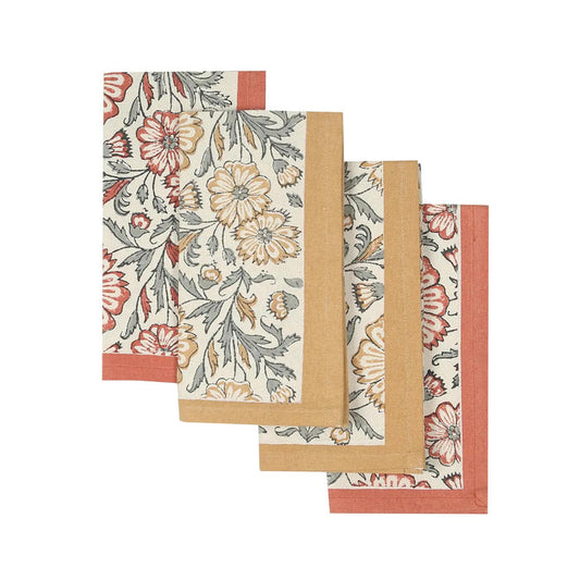 Bloom Sienna Hand Block Printed Cotton Napkins Set of 4