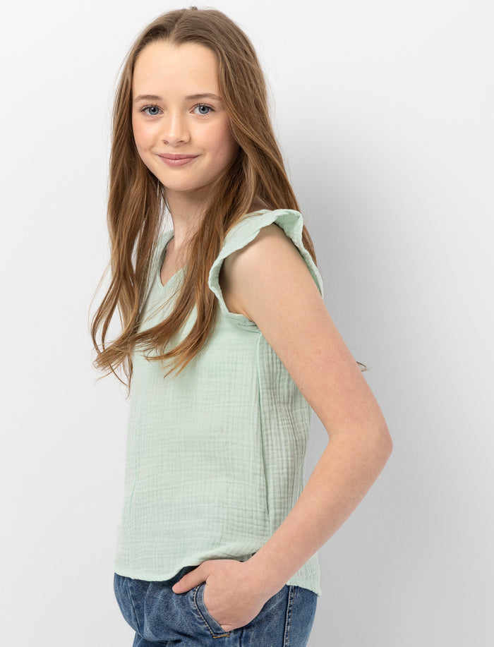 Blouse en gaze de coton à volants