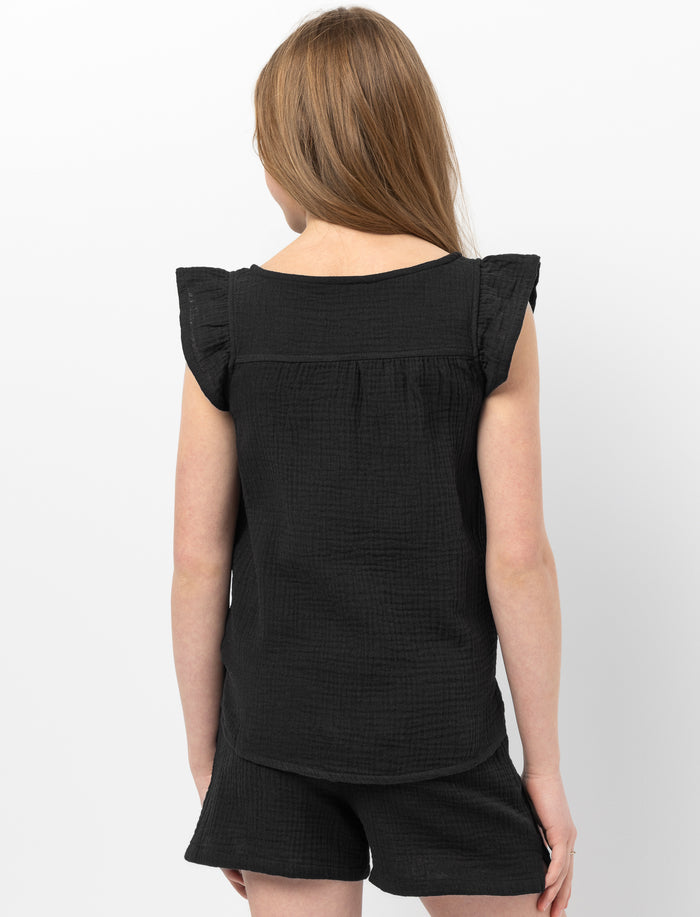 Blouse en gaze de coton à volants