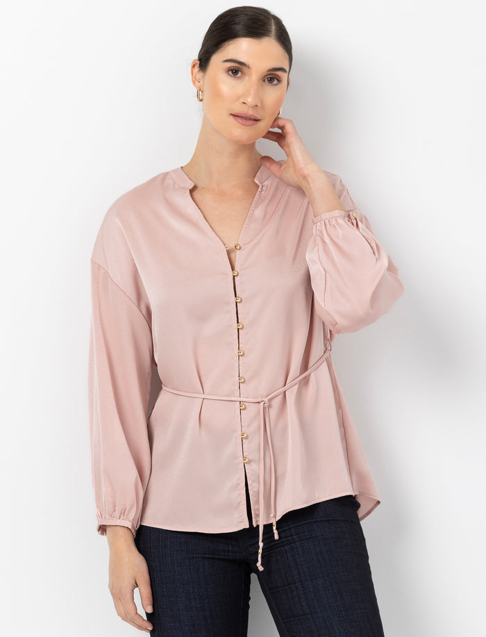 Blouse satinée à col en V