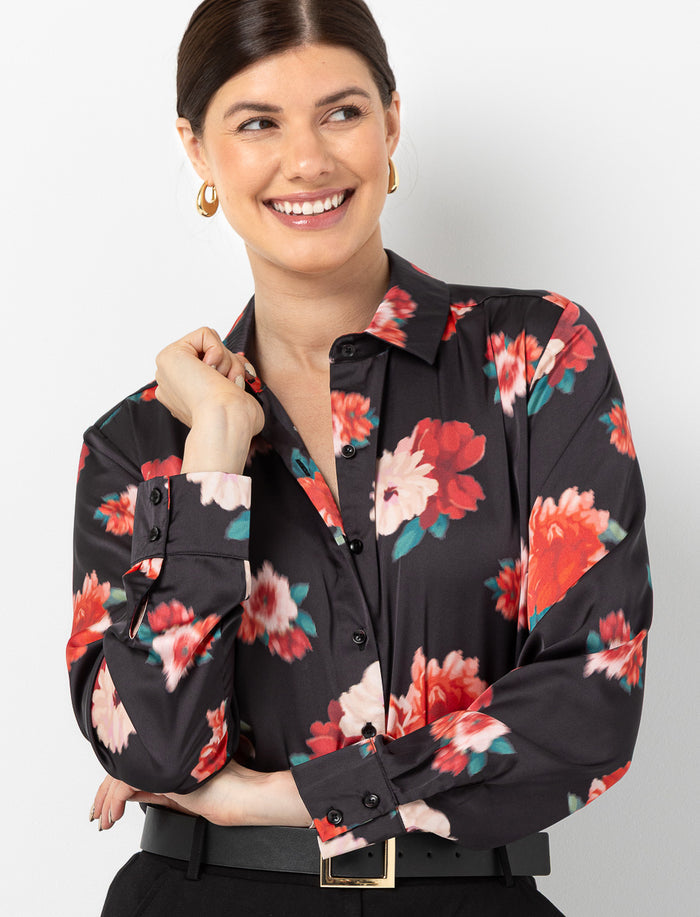 Blouse satinée à manches longues