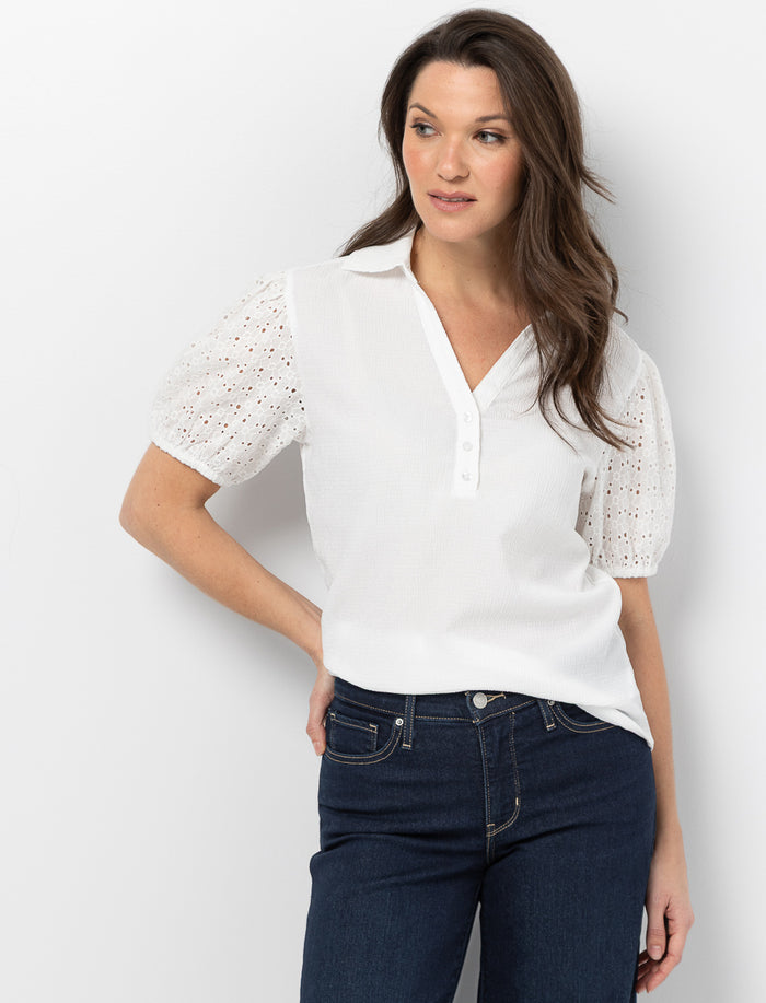 Blouse unie texturée à col chemisier