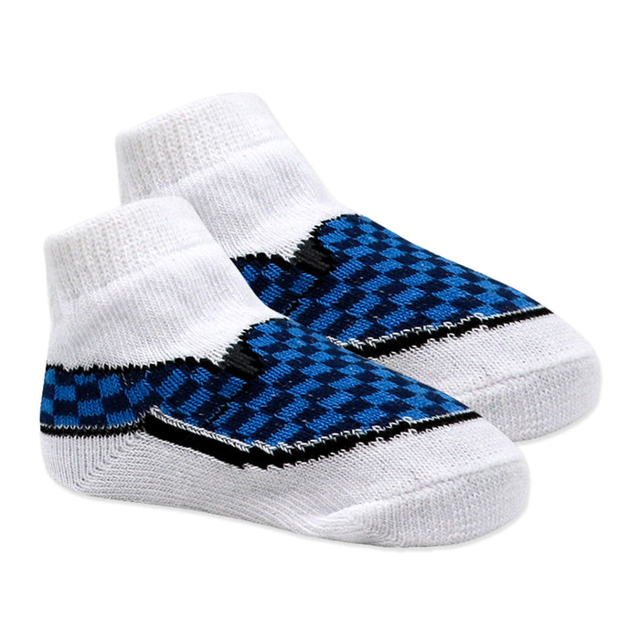 Blue Baby Crew Socks 3 Pairs – Checks & Stripes (0–6 Months)