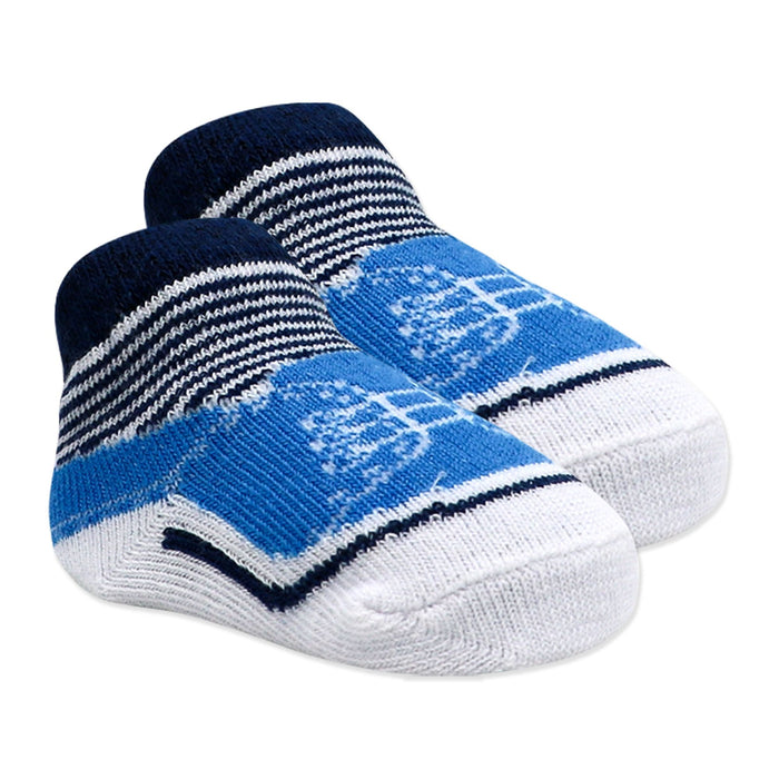Blue Baby Crew Socks 3 Pairs – Checks & Stripes (0–6 Months)