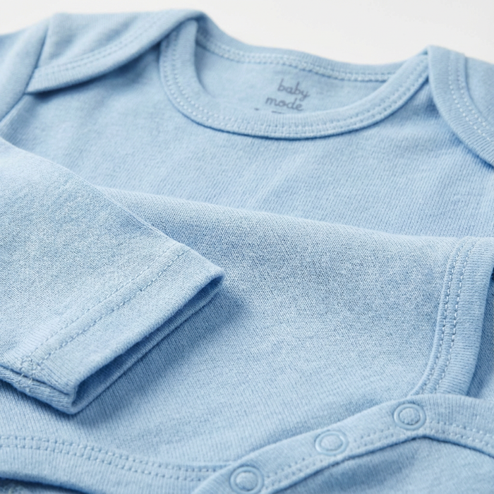 Blue Long Sleeve Baby Bodysuit-100% Cotton