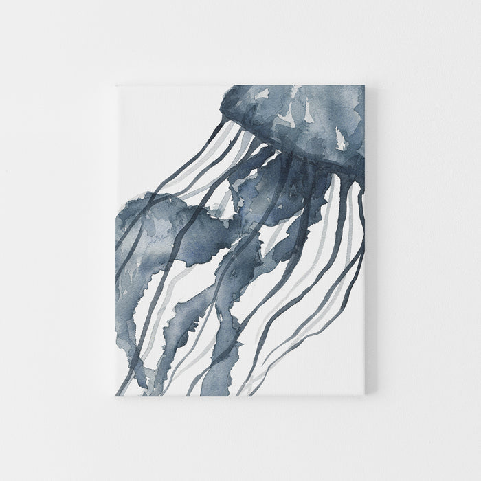 Indigo Blue Watercolor Jelly Fish Art Print or Canvas - Jetty Home