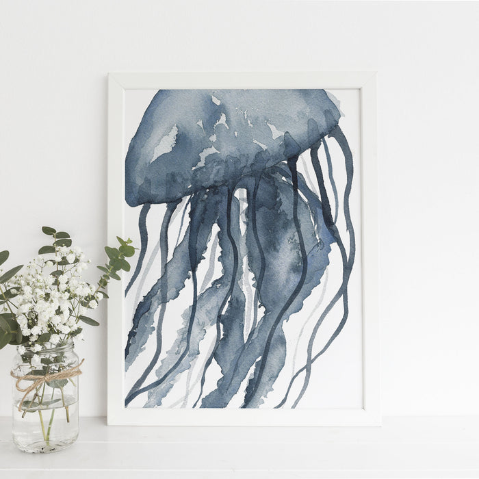 Blue Watercolor Jellyfish No. 2  - Art Print or Canvas - Jetty Home