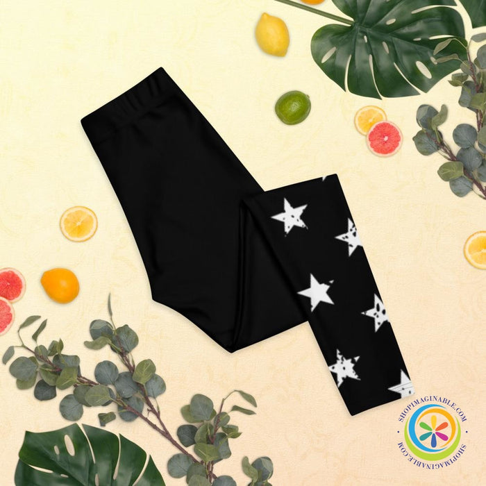 Blue & White Striped Star Full Length Leggings-ShopImaginable.com