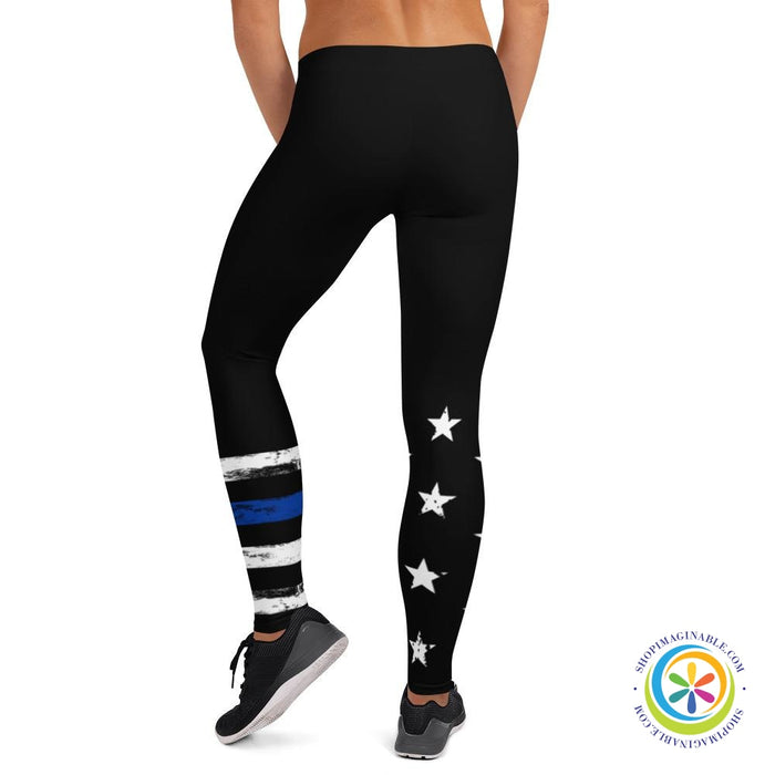 Blue & White Striped Star Full Length Leggings-ShopImaginable.com
