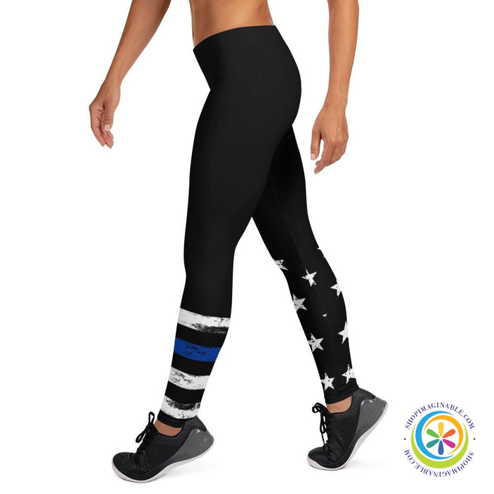 Blue & White Striped Star Full Length Leggings-ShopImaginable.com